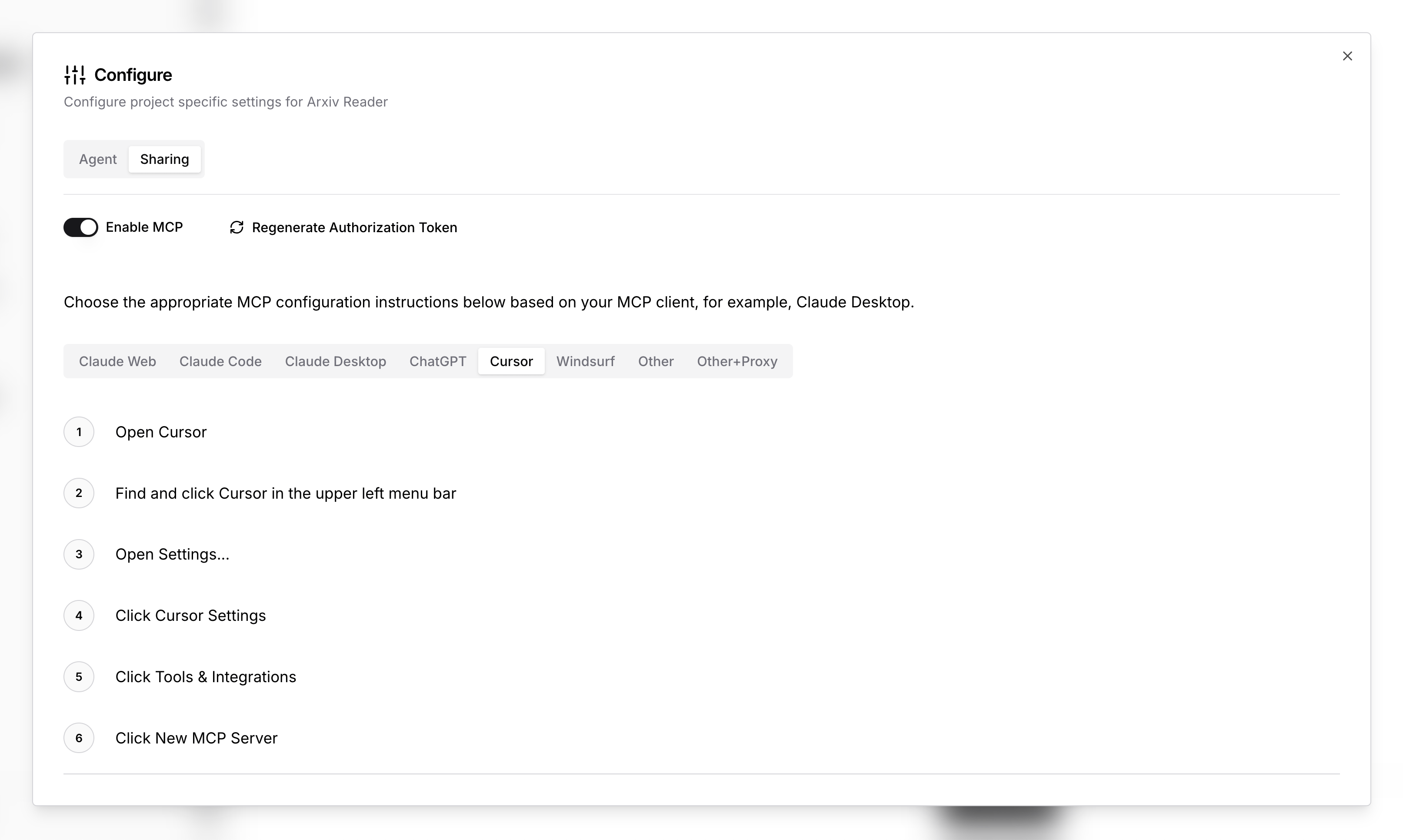 MCP configuration for Cursor clients