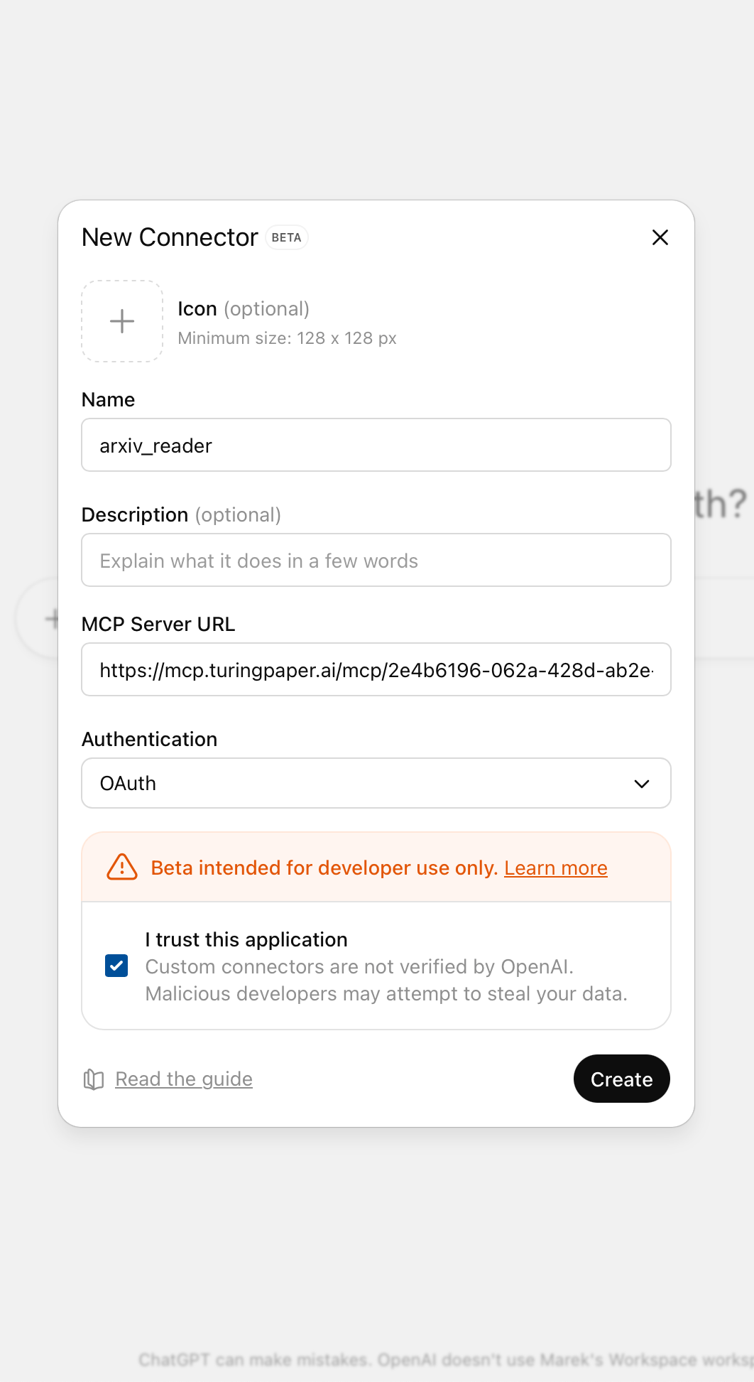 MCP settings for ChatGPT