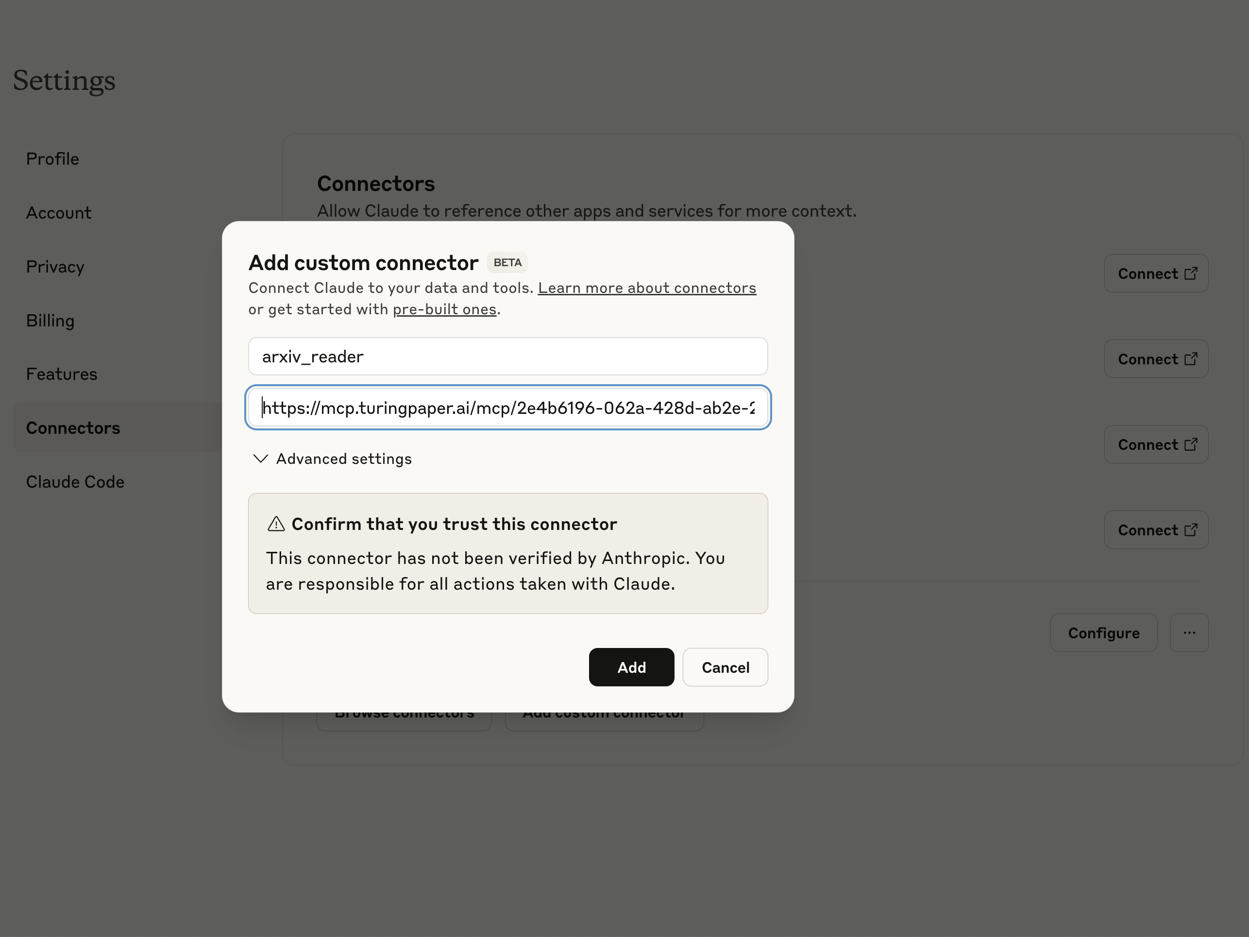 MCP settings for Claude Web or Claude Desktop