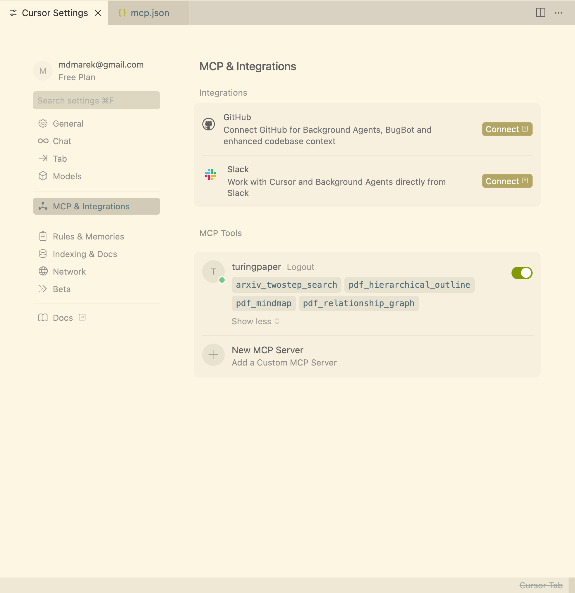 MCP settings for Cursor