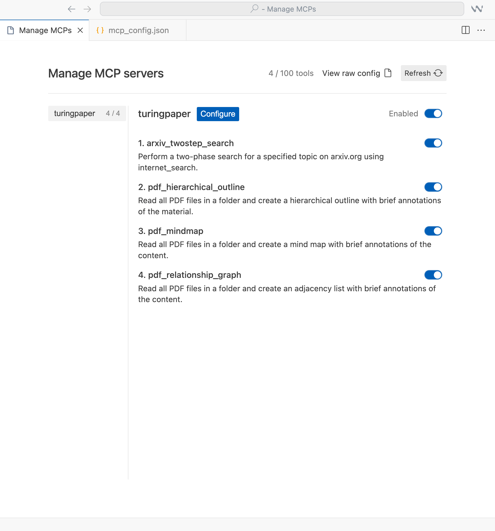 MCP settings for Windsurf